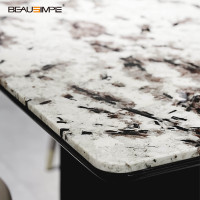 Table à manger rectangulaire extensible moderne de haute qualité personnalisable en marbre naturel avec 6 chaises et base en métal pour salle à manger