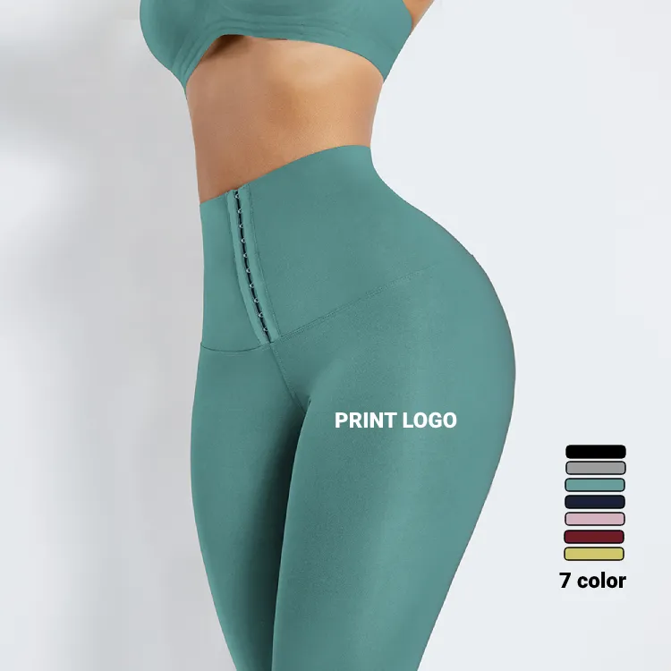 Custom Logo Women Fitness Wear Compression Tight Slim Waist Trimmer High Waist Yoga Pants Waist Trainer Corset Leggings