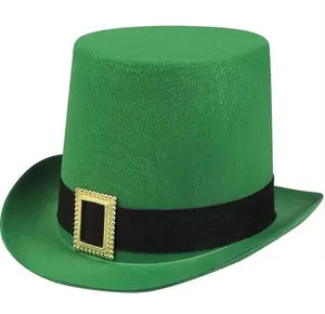 成人豪华圣帕特里克日帽绿色小妖精礼帽带扣圣帕特里克日帽服装配件