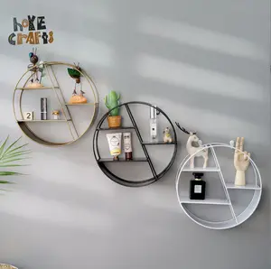 Présentoir décoratif moderne circulaire/hexagonal, cadre métallique, étagère flottante murale
