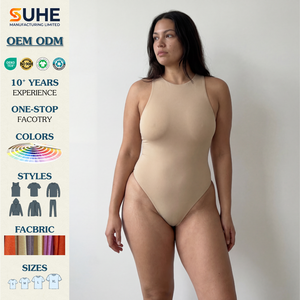 SUHE Oxford Fabric Polyamide/Spandex Crew Neck Butt-Lifting Tummy <b>Control</b> Skinny Fit Solid Color Women's Tank <b>Bodysuit</b> - Product Image 2