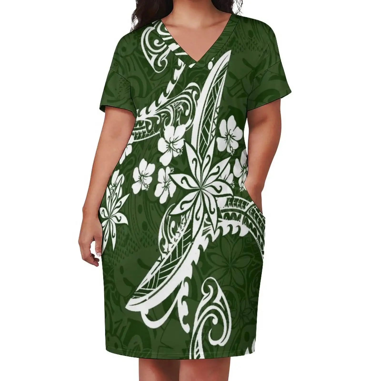 Modetrend Elegante Hawaiiaanse Volledige Print Polynesische Jurk Groothandel Custom Samoan Puletasi Casual Plus Size Dames Jurken Oem