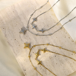 Star Shape Stainless Steel Necklace 18K Gold Plated Double Layer Clavicle Chain For Party Fashion Pendant Jewelry - Product Image 2