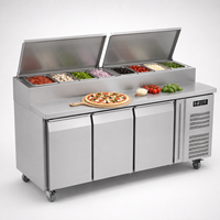 Réfrigérateur sous comptoir en acier inoxydable industriel et commercial, table froide à 3 portes, table de préparation de pizzas pour snack-bar