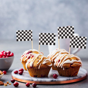 Checkered Racing Flag Cake Toppers Paper Rectangle Birthday Party Decorations Reusable - Product Image 2