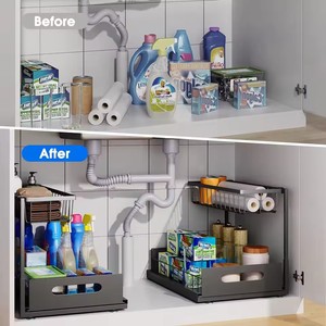 <span class=keywords><strong>Sous</strong></span> l'évier 2 niveaux coulissant armoire panier organisateur tiroir extractible armoire multi-usages évier organisateur pour salle de bain cuisine - Product Image 4