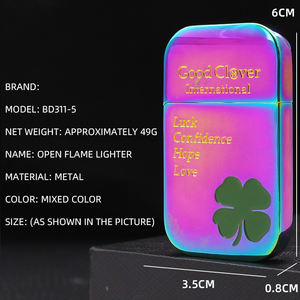 BD BD-311-<span class=keywords><strong>5</strong></span> trèfle à quatre feuilles conception coupe-vent métal <span class=keywords><strong>butane</strong></span> allume-cigare Portable Style moderne Logo personnalisé Option pour - Product Image 4