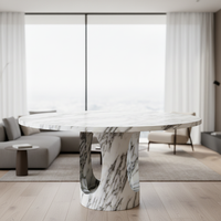 Ensemble de table à manger ronde moderne en marbre blanc Arabescato Coccoha avec chaises 4 et 6 places pour meubles de salle à manger