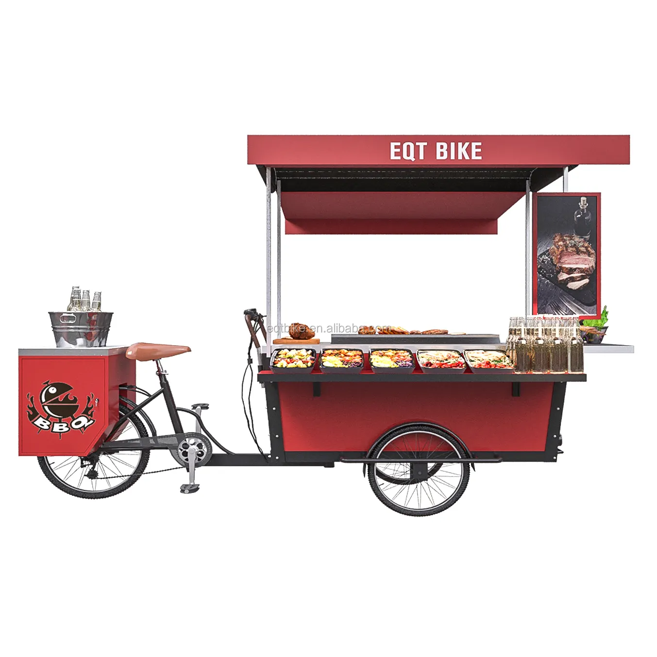 Mobile 3 Wheel Fast Food Hot Dog Bike With Freezer