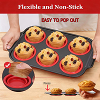 Moule à muffins en silicone 6 cavités, pliable, facile à démouler, avec cadre en acier au carbone