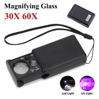 Jewelry Loupe Magnifier With UV LED Light 30X 60X Multi-Power Small Portable Loupe Magnifier for Diamonds Gems Coins Stamps