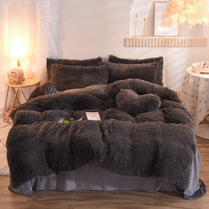 Bộ Đồ Giường Đặt Màu Sắc Faux Fur Nhung Fluffy Sang Trọng Mềm Mại Bộ Đồ Giường Tấm Ga Giường Đặt 4 Miếng Ấm Áp Cho Tất Cả Các Nhóm Mua Sắm Trực Tuyến - Product Image 5
