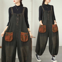 Salopette en jean vintage pour femme, grande taille, coupe ample, jambe large, avec coutures apparentes, vente en gros OEM