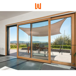 Portes d'entrée résidentielles avant Portes coulissantes en bois plaquées d'aluminium Verre trempé Portes coulissantes à double vitrage - Product Image 4