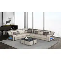CBMMARTリビングルーム家具モダンでシンプルなスタイル、ブルーLED L字型100% 本革ソファ