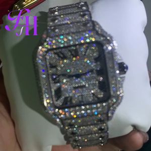 Montre de luxe en moissanite de haute qualité, certifiée D VVS, bracelet en acier inoxydable de 20 mm de large, résistante à l'eau, cristal saphir ETA - Product Image 1