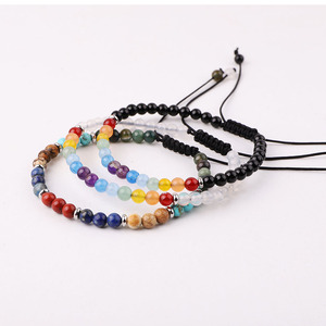 Nouveau à la mode 4mm Chakra Perles <span class=keywords><strong>Macramé</strong></span> <span class=keywords><strong>Bracelet</strong></span> JBS12539 Réglable Naturel Zircon Pierre Or En Acier Inoxydable Boule Motif - Product Image 1