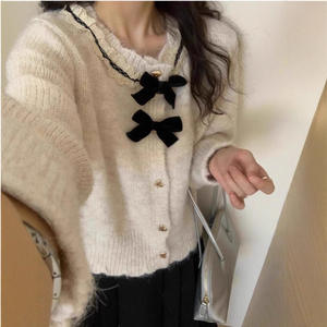 महिलाओं के शीतकालीन ग्रे विंटेज राउंड-गर्दन निष्पक्ष द्वीप बुना हुआ कार्डिगन एक आकार की पॉली + कपास जैक्वार्ड बटन कस्टम ओएम लोगो - Product Image 3