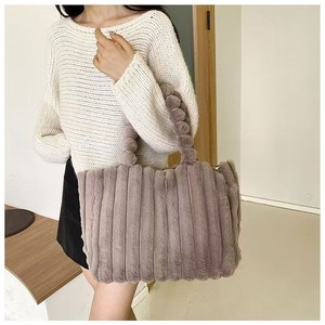 Bolso de Hombro Tote Casual de Felpa para Mujer con Cierre, Gran Capacidad, Forro de Poliéster a Rayas Multicolor, Estilo Elegante y Moderno - Product Image 4
