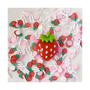 Cabujones de resina con reverso plano de fresa estilo dibujos animados Kawaii, rebanadas de arcilla polimérica, abalorios de limo de frutas en 1 bolsa - Product Image 1