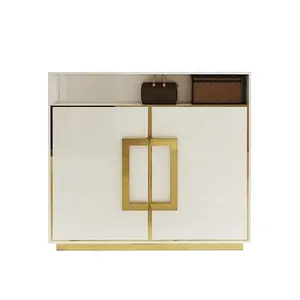 豪华现代大理石矩形窄控制台桌，带金色金属手柄，客厅