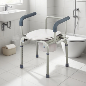 Foxconn Iron Armrest Push Down Toilet Seat Adjustable Portable <b>For</b> Elderly Disabled Pregnant 130kg Capacity Grey FM011 - Product Image 1