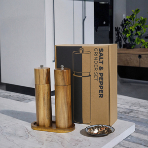Juego de Molinillos de Sal y Pimienta de Madera de Acacia de 8 Pulgadas con Logotipo Personalizado, Capacidad de 200 ml, Incluye Molinillo de Pimienta en Caja para Uso Doméstico - Product Image 3