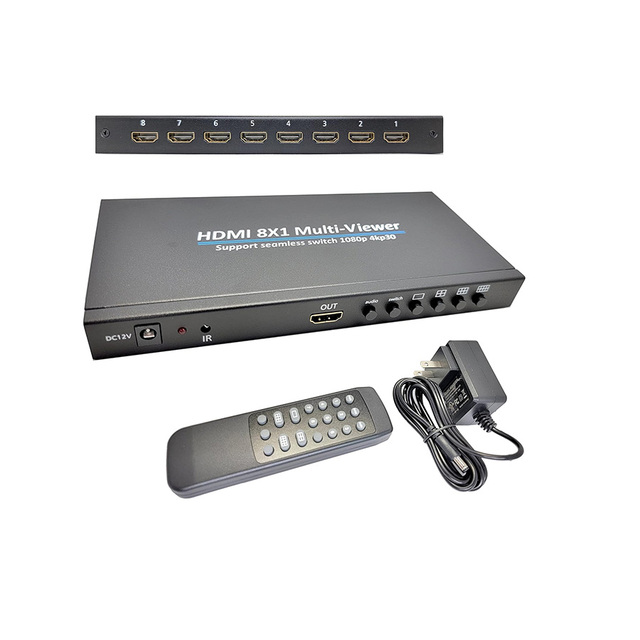 HDMI Switch 8x1 HDMI Switcher Quad Screen Multiviewer Multi-Viewer HDMI Seamless Switcher 4K 1080P With Remote Control for TV