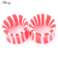 2 Paires de Tunnels d'Oreille Évasés en Acrylique, Rayures Rouges et Blanches, Solides et Creux, Dilatateurs, Écarteurs, Bijoux de Piercing Corporel