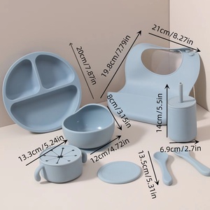 Coffret cadeau Vaisselle en silicone sans Bpa pour nouveau-né Enfants Cuillère d'alimentation à plat divisé Set de bols à ventouse Assiettes en silicone pour bébé - Product Image 2