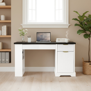 Modern Solid Wood Fluted Office <b>Desk</b> Storage Cabinet <b>Drawers</b> Eco-Friendly Adjustable Height <b>Computer</b> Writing <b>Desk</b> Power Outlet - Product Image 3