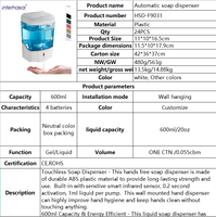 Distributeur automatique de savon à montage mural, distributeur commercial de désinfectant pour les mains, pour le gel liquide de support de salle de bain