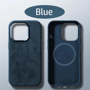 เคสและกระเป๋าสตางค์สำหรับ Alcantara เคสและกระเป๋าเงินสำหรับ iPhone 16/15/14/13/12เคสหรูหราเคสธุรกิจกระดุมโลหะเคสชาร์จแม่เหล็ก - Product Image 1