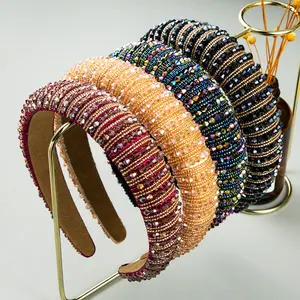 Accessori per capelli delle donne della fascia per capelli del diamante di lusso all'ingrosso di modo fascia di strass imbottita in cristallo barocco Bling in rilievo