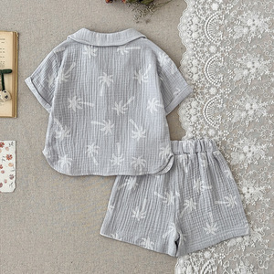 Conjunto de <span class=keywords><strong>Ropa</strong></span> Clásica para Bebé Niña con Estampado de Palmeras, Top de Manga Corta y Pantalones Cortos - Product Image 2