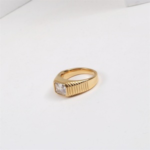 square Shape <b>Crystal</b> <b>Ring</b> Stainless Steel Gold Plated Women <b>Rings</b> Fashion Vintage Jewelry Accessories - Product Image 1