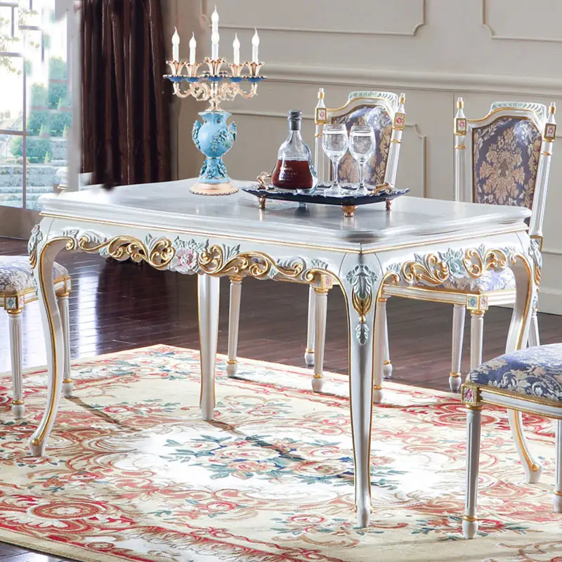 Ай DX-310 из цельного дерева роскошный разрисованный Чехол-неоклассическом стиле мебель трещиная краска ремесло резные длинный обеденный стол в европейском стиле обеденный стол