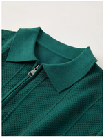 Vente en gros de T-shirts personnalisés pour hommes, coupe ajustée, tricot texturé vertical, col en V, manches courtes, respirant, décontracté, uni, pour l'été