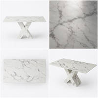 Table à manger moderne en marbre artificiel blanc avec pieds en X pour villa, hôtel et restaurant - Meubles personnalisables