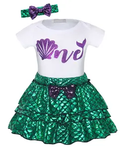 Vestido De niña pequeña, disfraz de princesa, conjunto de ropa de sirena para niña, conjunto de ropa de verano de 3 uds para niña