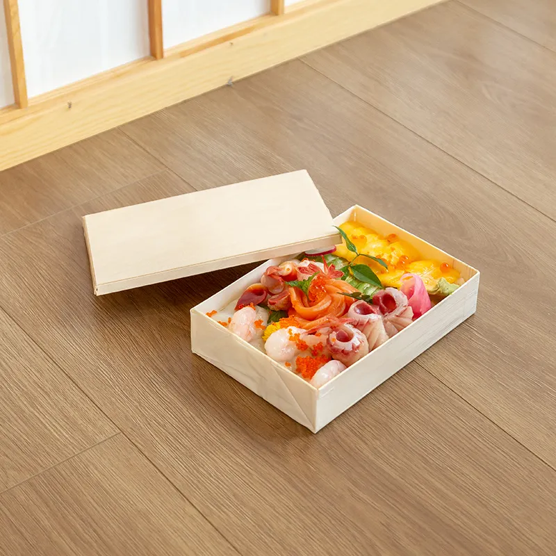 Groothandel Wegwerp Houten Sushi Box Japanse Afhaalsushi Box Cake Verpakking Candy Box Houten