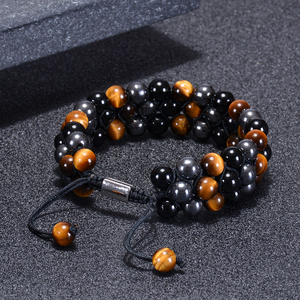 Triple Protection <b>Bracelet</b> for Men Women Pure Handmade 8mm Natural Tiger Eye Obsidian Hematite Healing <b>Crystal</b> <b>Bracelet</b> - Product Image 3