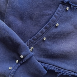 Sweat-shirts Y2K Streetwear personnalisés de haute qualité en coton lourd 450g, style vintage vieilli, avec fermeture éclair, coupe courte, imprimés de strass et brodés - Product Image 2