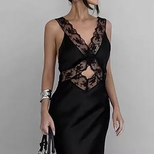 Nouvelle arrivée, prix bas, robe en dentelle d'automne de haute qualité, robe de soirée maxi sans manches, dos nu, col en V profond pour femmes - Product Image 4