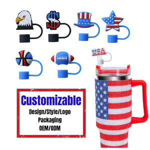 Décorations de pailles patriotiques 3D en PVC souple de 10 mm pour gobelets Stanley - Motifs du 4 juillet et du drapeau américain - Product Image 1