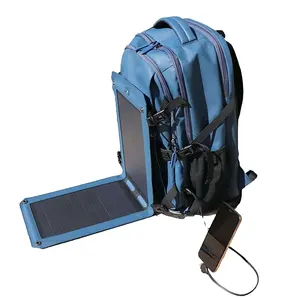 德拉克蓝色尼龙聚酯透气设计便携式20w太阳能电池板充电器学校背包包