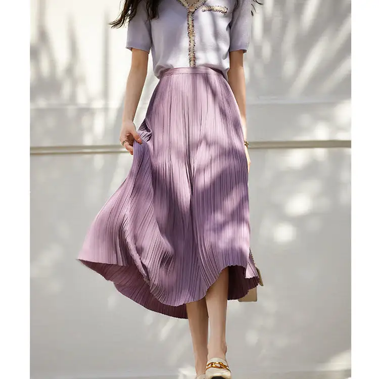 High Quality New Fashion Style Women Dresses Long pleated Skirts Casual Plain custom irregular skirts