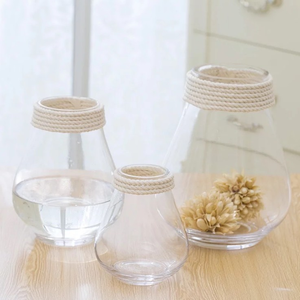 Vase en verre transparent bon marché pour la décoration de la maison et <span class=keywords><strong>terrarium</strong></span> en verre à fleurs géométrique avec bord en corde - Product Image 5
