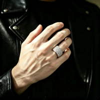 Bague Hip Hop large et massive pour homme, micro-pavée de zircon carré, en laiton plaqué platine, bague statement