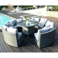 Conjunto de Muebles de Jardín de Mimbre para Exteriores, Sofá de Mimbre Semicircular, Conjuntos de Sofás de Jardín para Exteriores